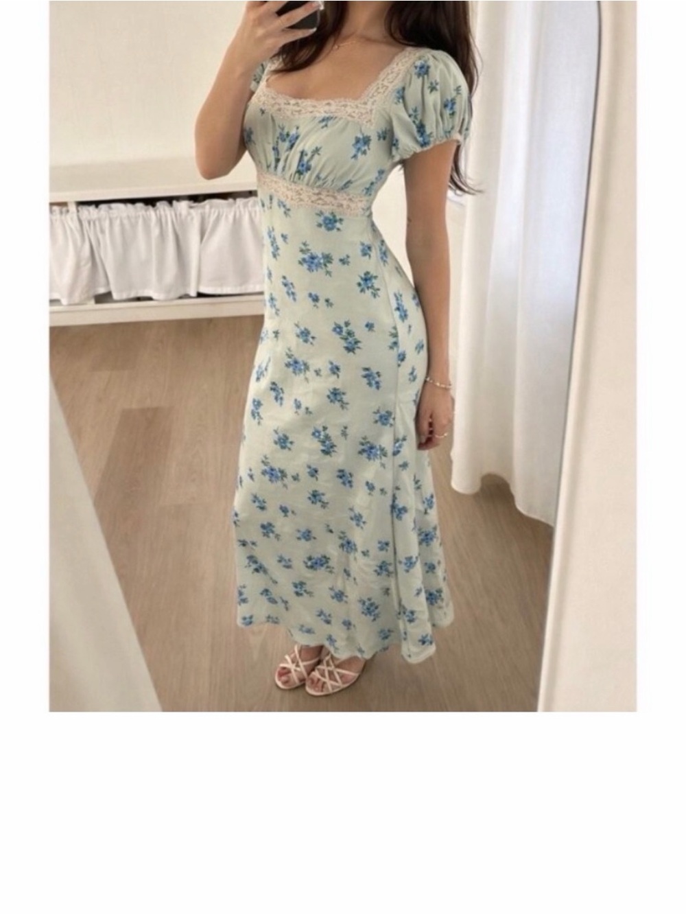 New Reformation Silk Clarisse Blue Floral Square-Neck Maxi Dress. Size 4. - Picture 5 of 12